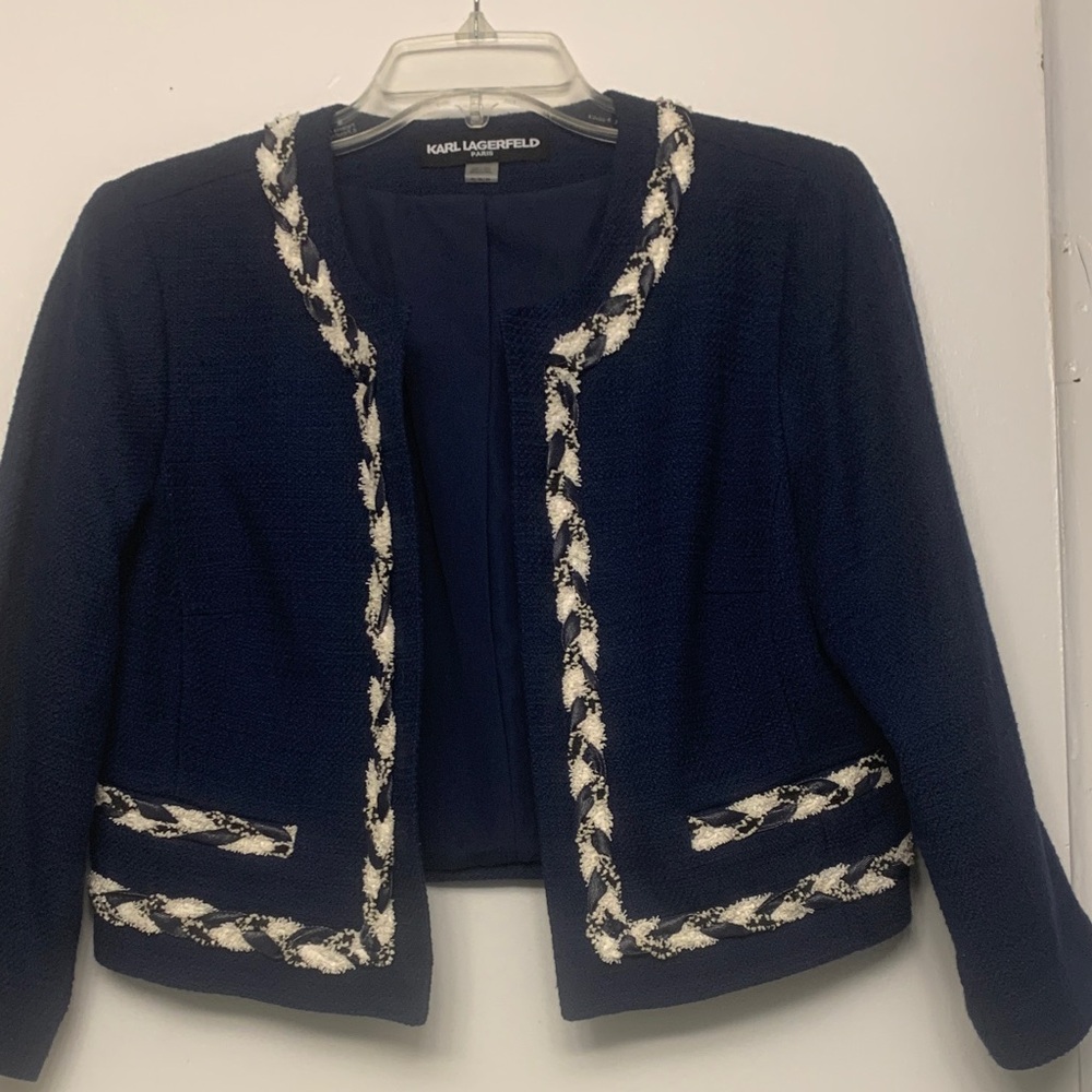 Karl Lagerfeld Navy and Cream Women's Blazer